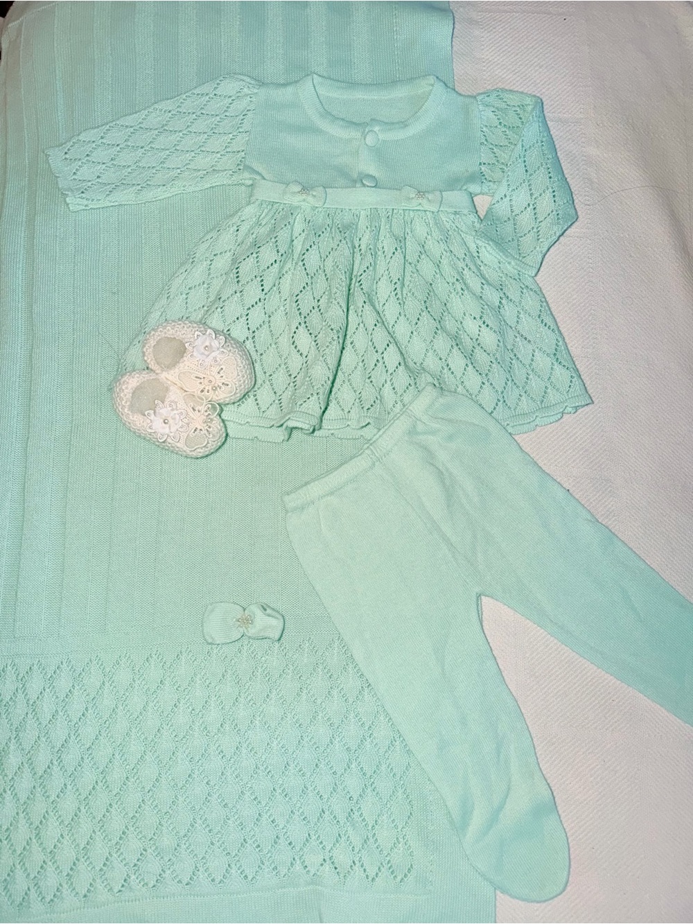 Baby Knit Dress Set in Mint Green
